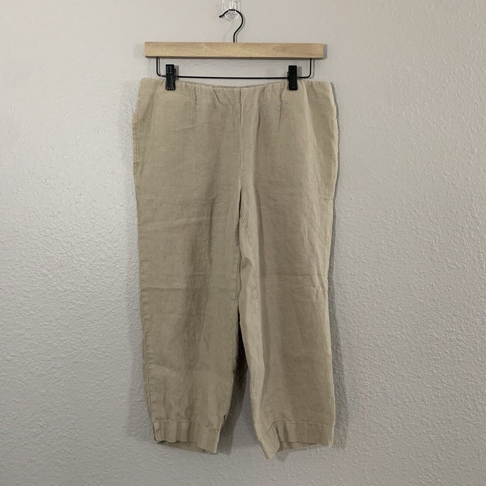 Pure Jill Women's Petite XS Beige 100% Linen Relaxed Capris with Pockets